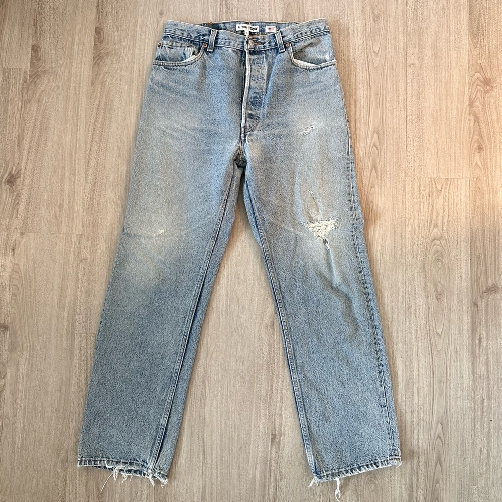 Re/Done Blue Straight Leg Distressed Jeans